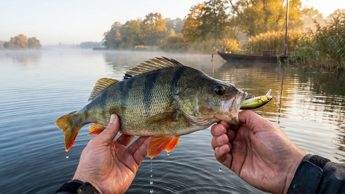 Kapitaler Barsch mit Wobbler im Maul – gefangen an der Havel mit Barschwobbler