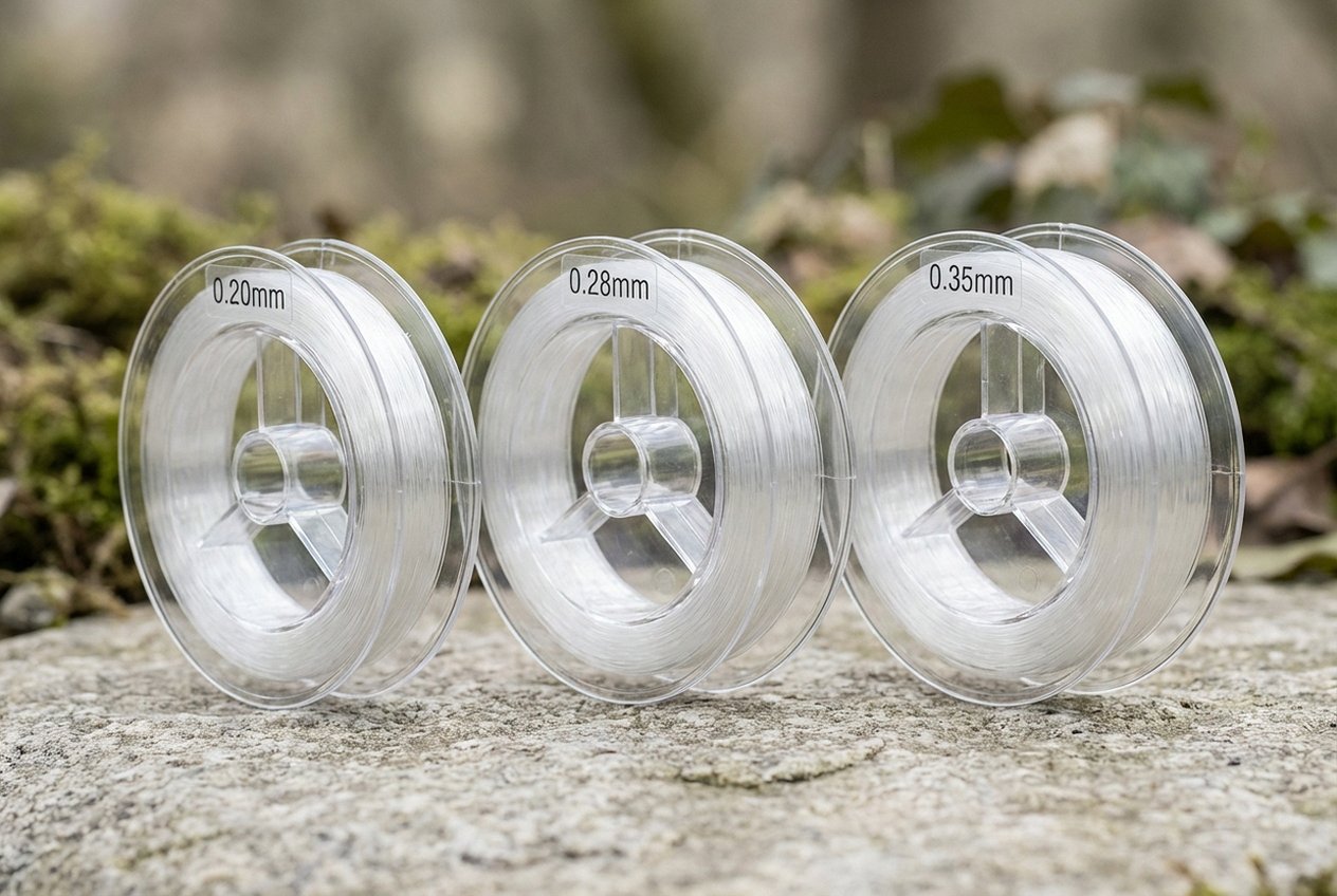 Nahaufnahme der drei besten Fluorocarbon-Spulen im Test: Stroft FC1, Seaguar InvizX und Sunline FC Sniper