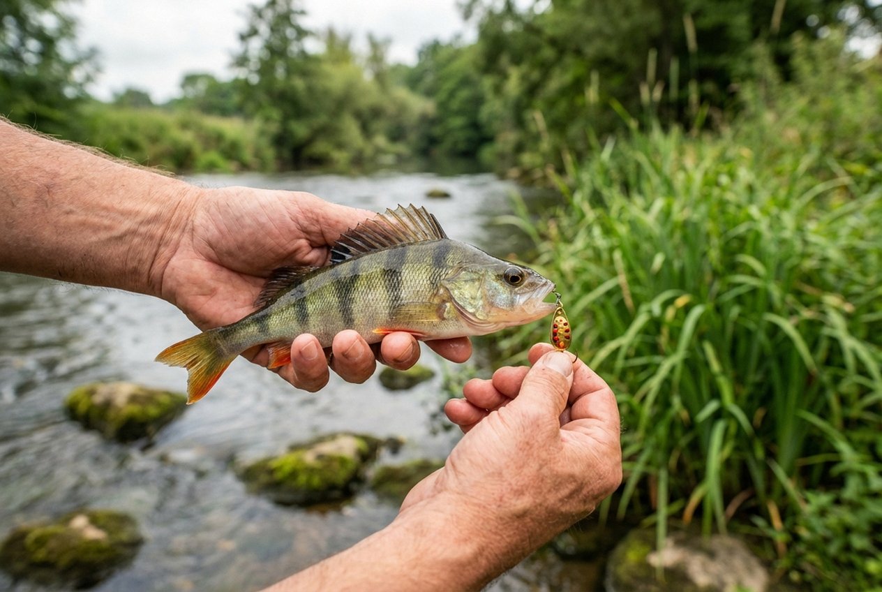 Barsch gefangen beim Spinnfischen an der Havel