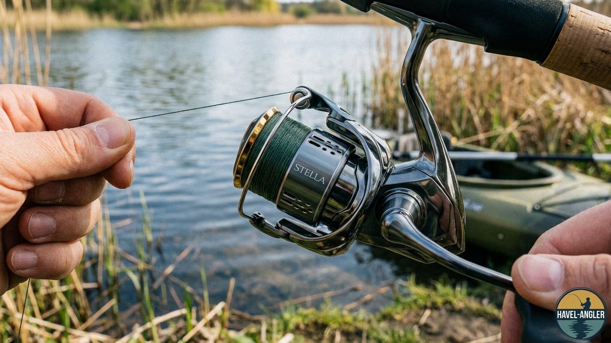 Geflochtene Schnur wird auf eine Angelrolle bespult - Praxistest an der Havel