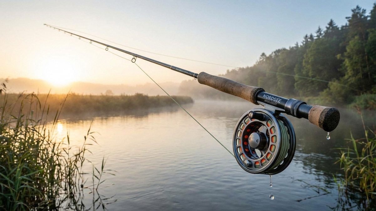 Rute-Rolle-Balance beim Wurf-Setup am Wasser