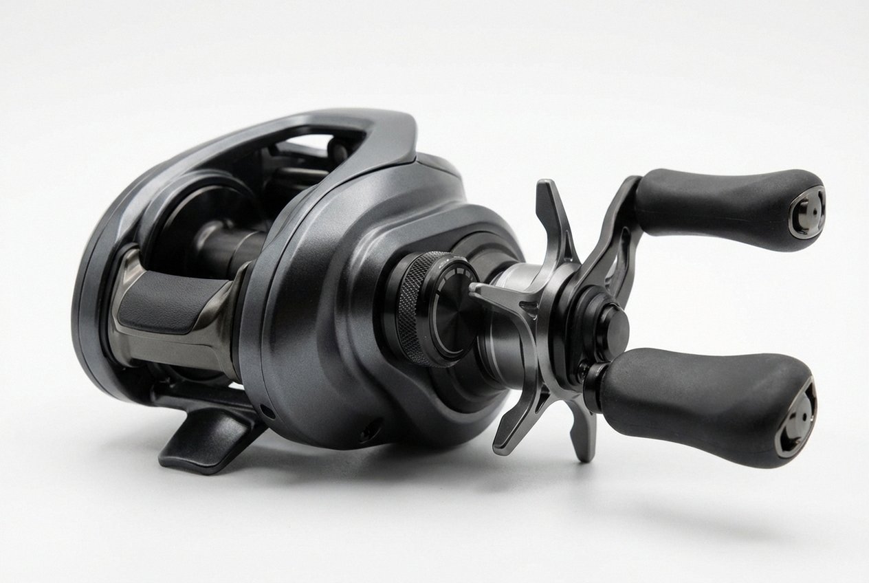 Shimano Curado DC Baitcastrolle Nahaufnahme mit sichtbarem I-DC4-Drehrad