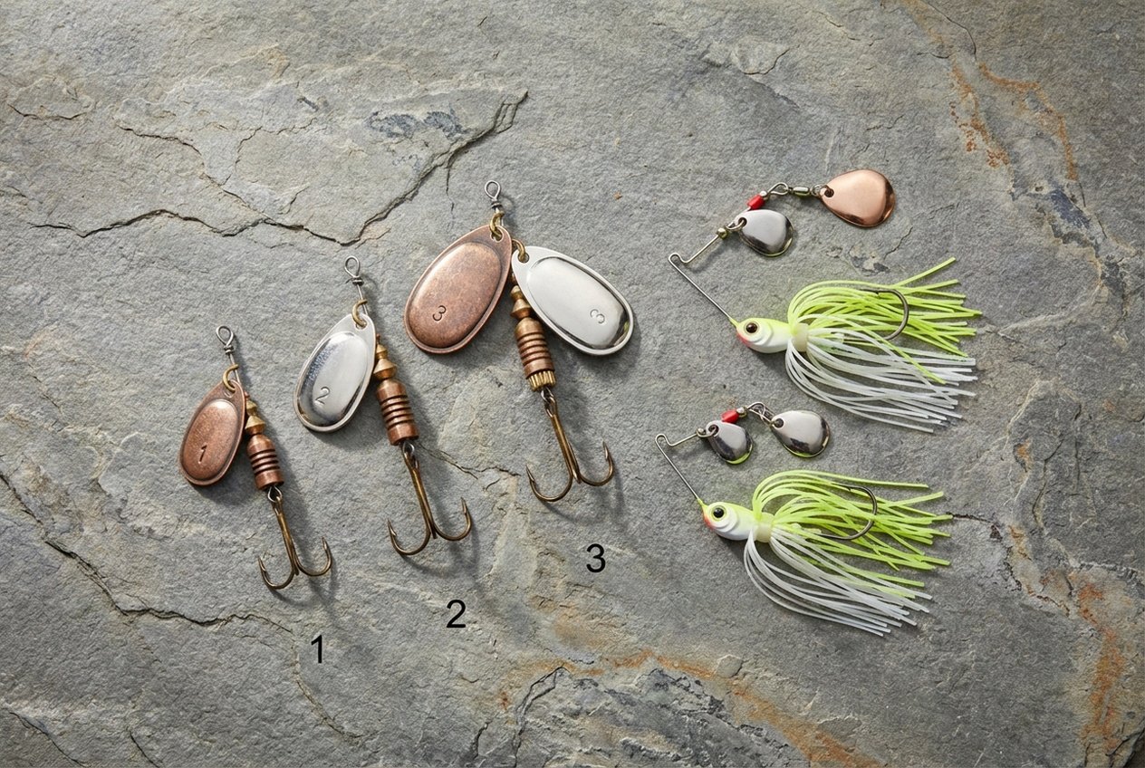 Spinner und Spinnerbaits für Barsch in verschiedenen Größen