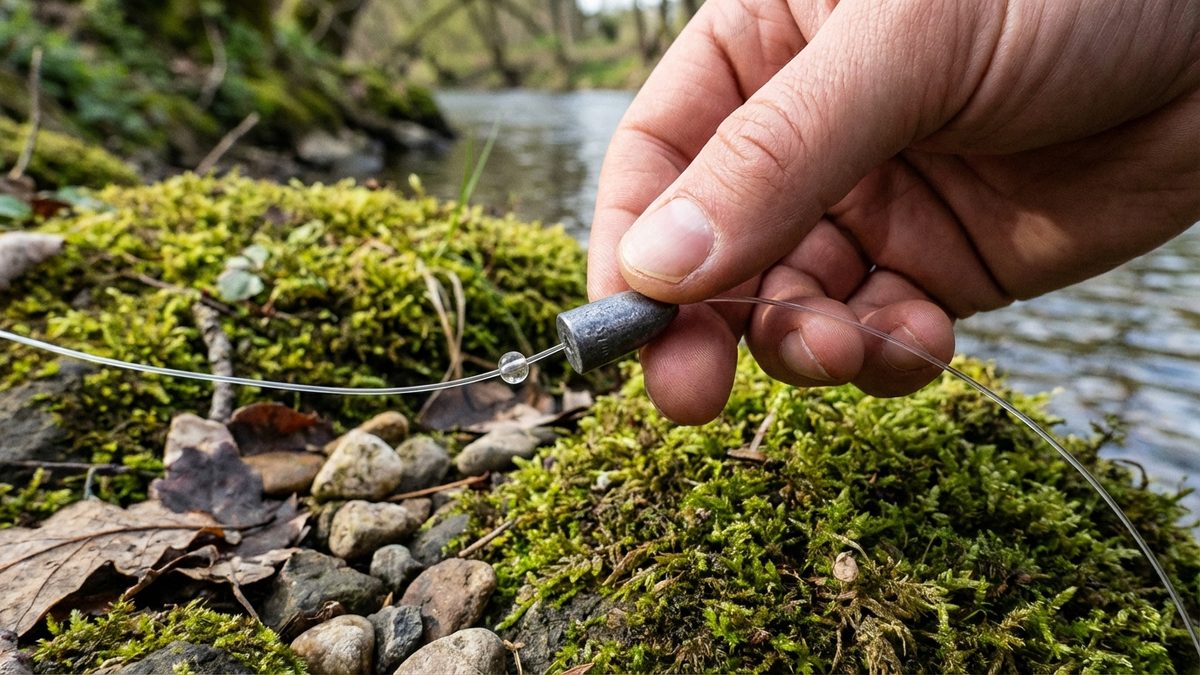 Bullet Weight wird auf Fluorocarbon-Schnur aufgefädelt