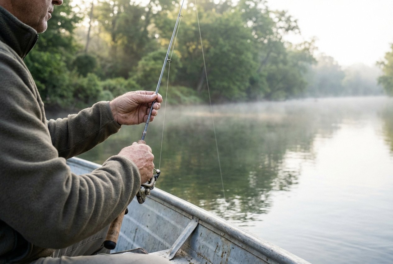 Vertikalangeln auf Barsch vom Boot mit Echolot